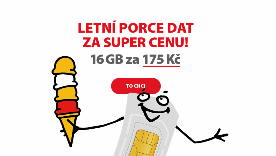 Letní porce dat za super cenu. 16 GB za 175 Kč. Kliknutím zobrazím detail nabídky.
